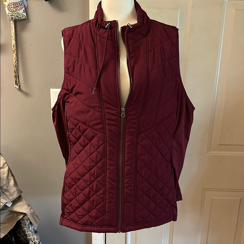 Maurices Burgundy Quilted Vest with Stand-Up Collar